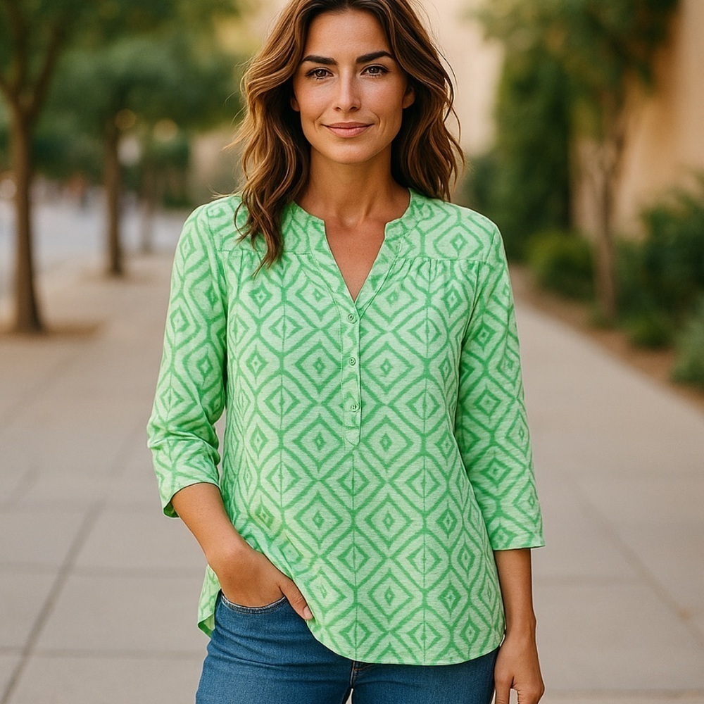 Fresh Produce printed cotton split neck top s